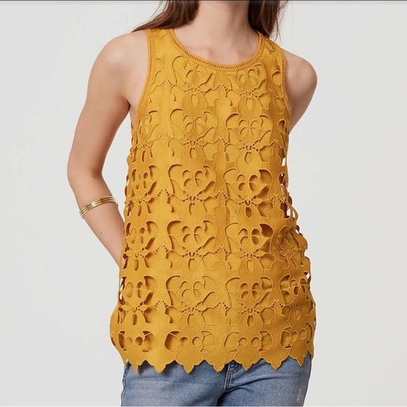 LOFT Mustard Floral Cutout Tank Top - Picture 1 of 6